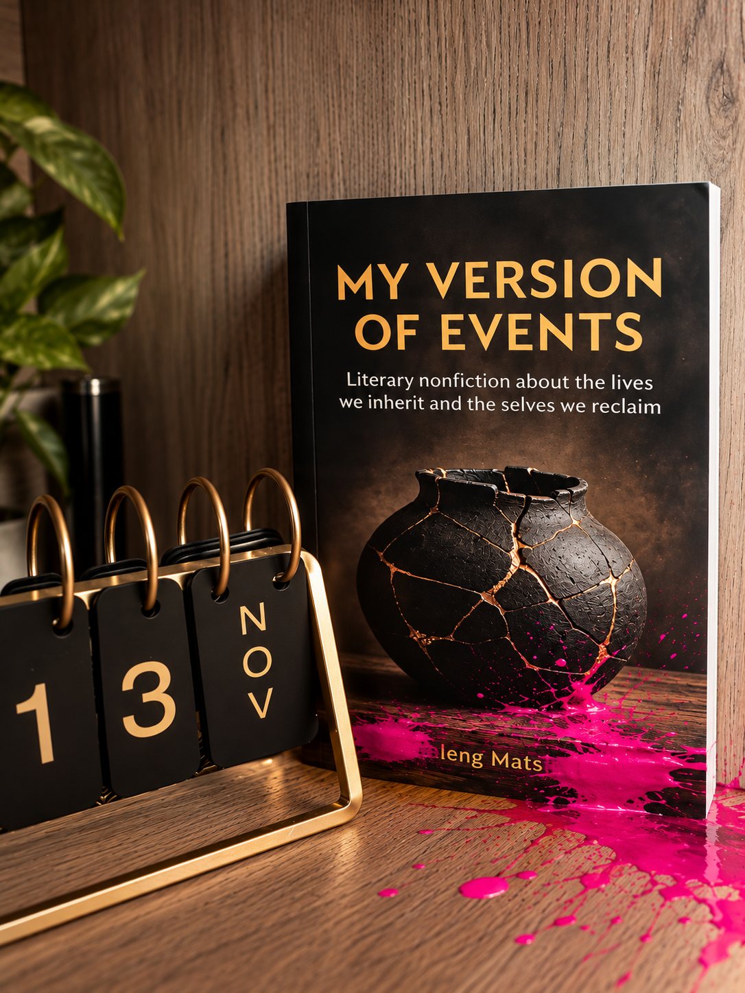 My Version of Events book in a warm still-life scene